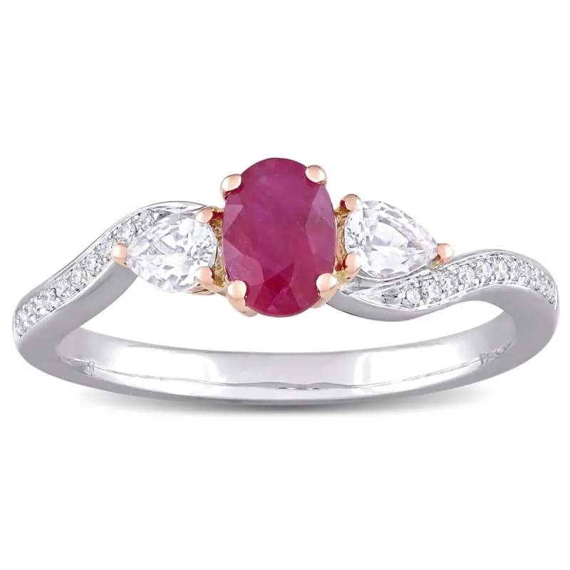 Miadora 14k White and Rose Gold Ruby White Sapphire and Diamond 3-Stone Engagement Ring sold by Zulily