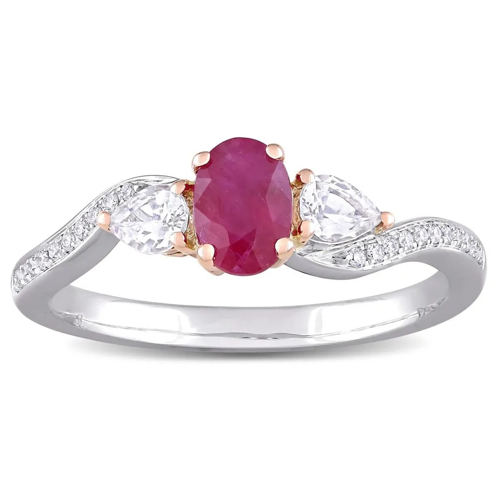 Miadora 14k White and Rose Gold Ruby White Sapphire and Diamond 3-Stone Engagement Ring sold by Zulily
