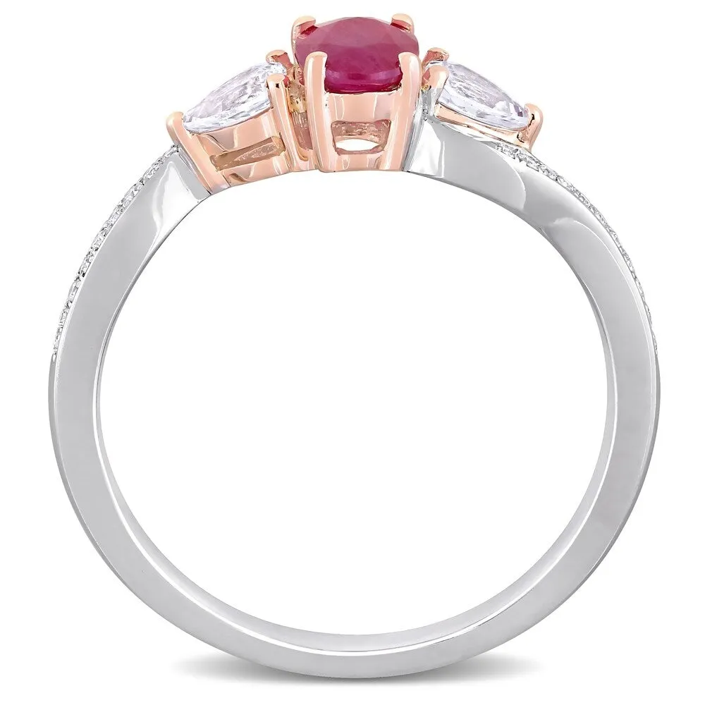 Miadora 14k White and Rose Gold Ruby White Sapphire and Diamond 3-Stone Engagement Ring sold by Zulily product image thumbnail 3