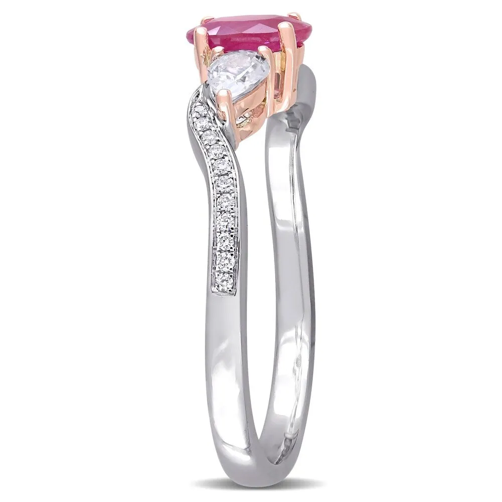 Miadora 14k White and Rose Gold Ruby White Sapphire and Diamond 3-Stone Engagement Ring sold by Zulily product image thumbnail 2