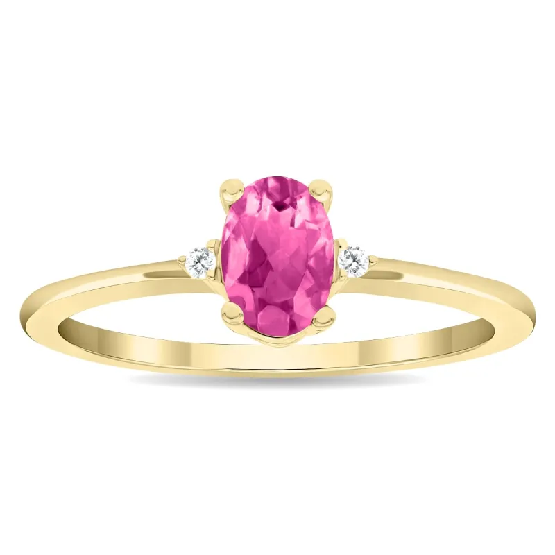 Women's Oval Shaped Pink Topaz and Diamond Classic Band in 10K Yellow Gold sold by Zulily