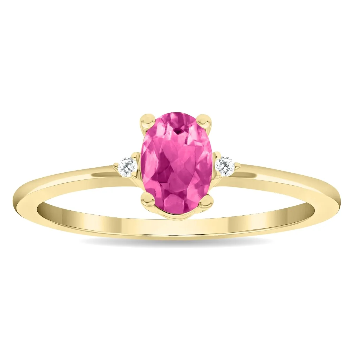 Women's Oval Shaped Pink Topaz and Diamond Classic Band in 10K Yellow Gold sold by Zulily