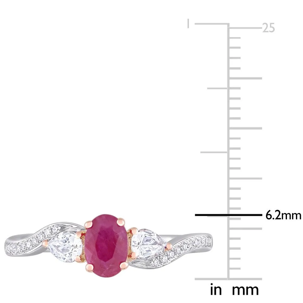 Miadora 14k White and Rose Gold Ruby White Sapphire and Diamond 3-Stone Engagement Ring sold by Zulily product image thumbnail 4