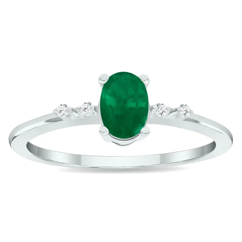 Women's Emerald and Diamond Sparkle Ring in 10K White Gold sold by Zulily