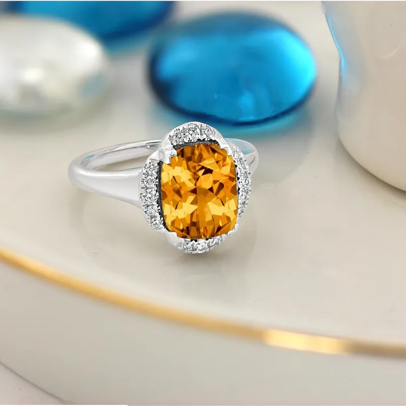 Auriya 4ct Cushion-cut Citrine and Halo Diamond Engagement Ring 1/8cttw 14k Gold sold by Zulily