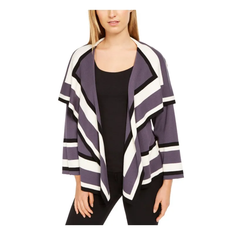 Anne Klein Women's Striped Long Sleeve Open Cardigan Sweater Black Size -XX-Small sold by Zulily