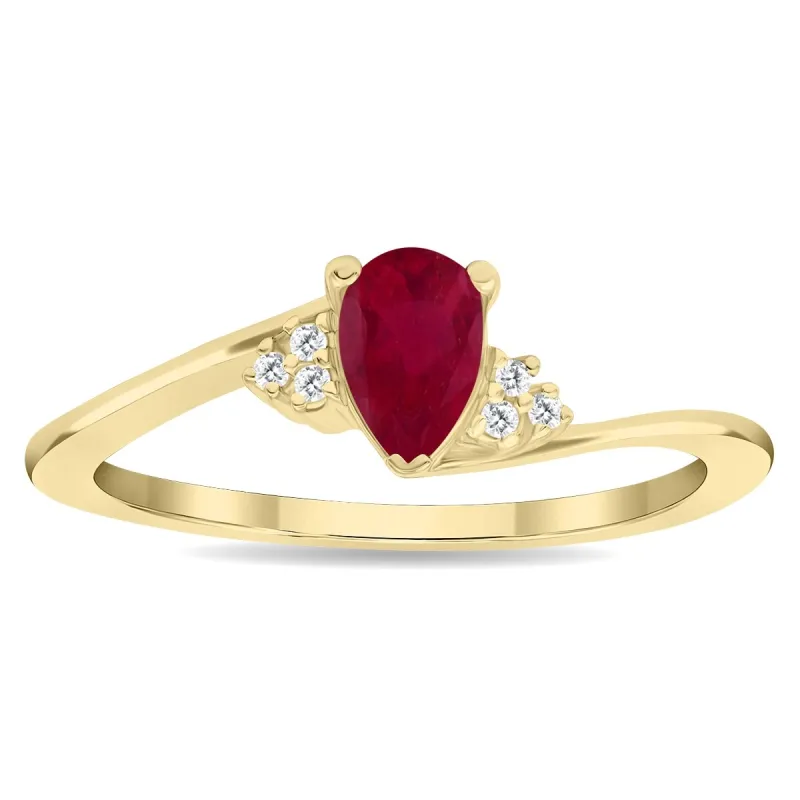 Women's Pear Shaped Ruby and Diamond Tierra Ring in 10K Yellow Gold made by Zulily