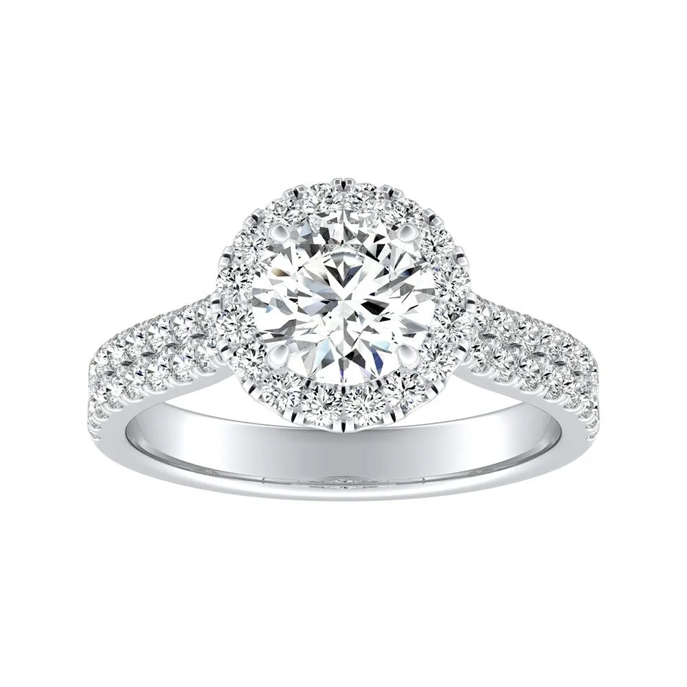 Auriya 1ct Round Moissanite Halo Diamond Engagement Ring 1/2ctw 14k Gold sold by Zulily