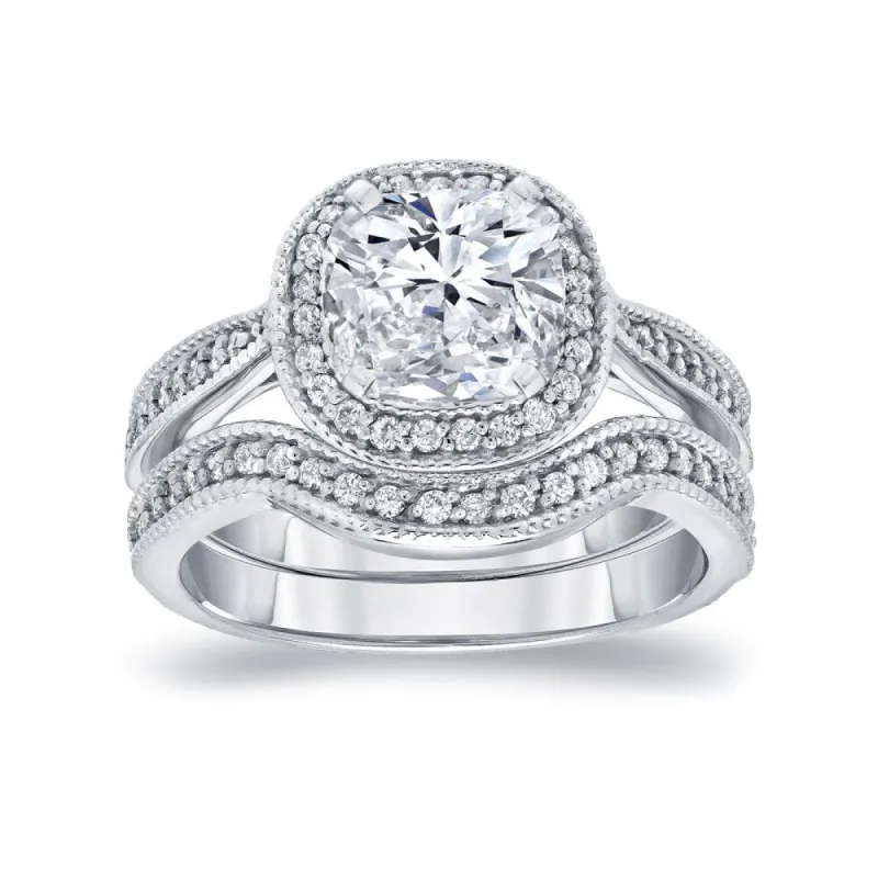 Auriya 14k Gold 1 1/2ctw Vintage Cushion-cut Diamond Halo Engagement Ring Set sold by Zulily