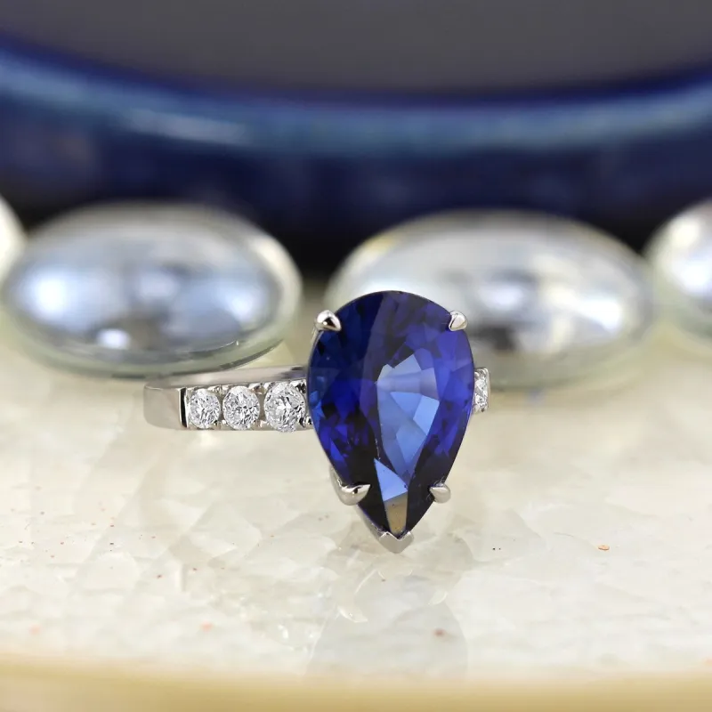 Auriya 18k Gold 6 1/3ct Pear-cut Blue Sapphire and Diamond Ring 3/8ct TDW sold by Zulily
