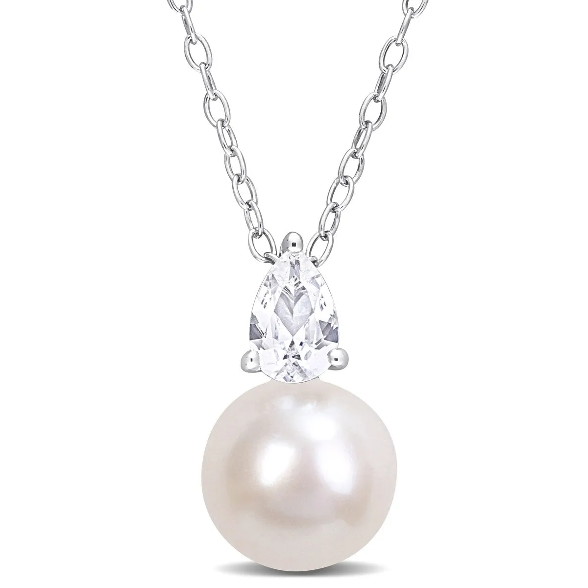 Miadora 8.5-9mm White Cultured Freshwater Pearl and 5/8ct TGW Created White Sapphire Necklace in Sterling Silver sold by Zulily