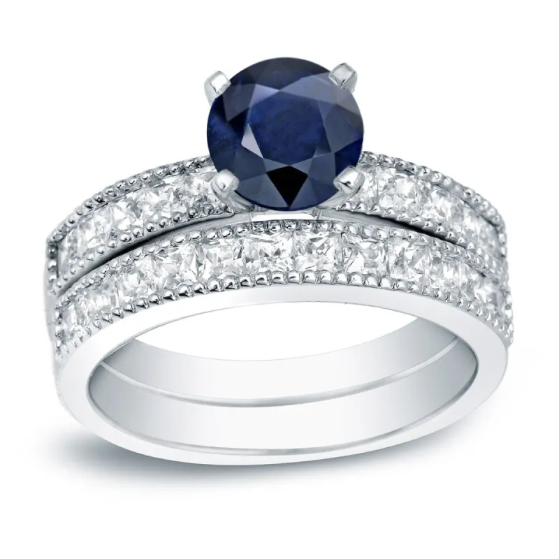 Auriya 4/5ct Blue Sapphire and 1 1/5ctw Diamond Engagement Ring Set 14K Gold sold by Zulily