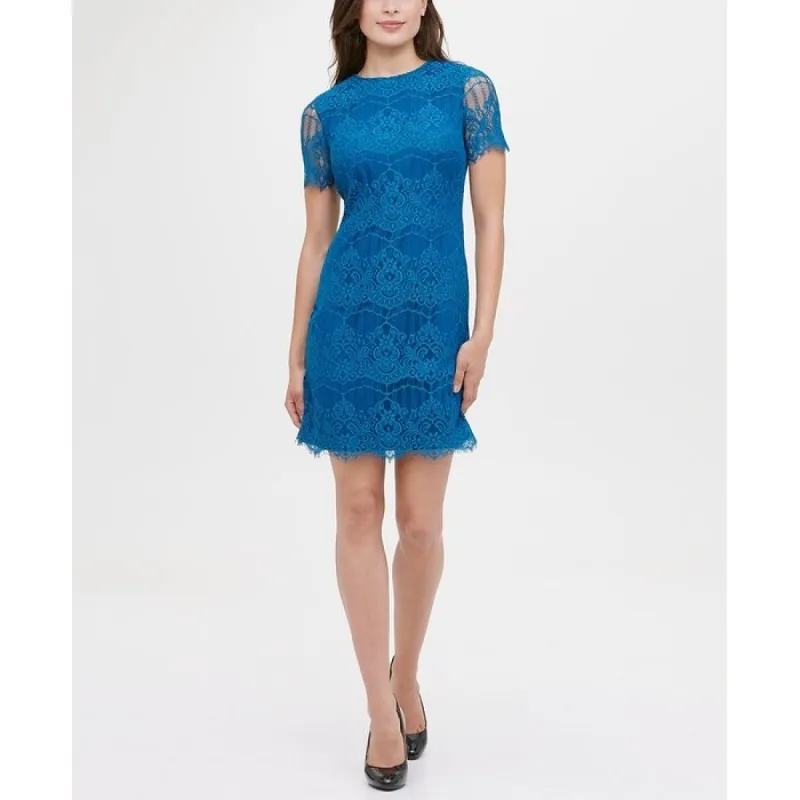 Kensie Women's Scallop Lace Sheath Dress Blue Size 4 sold by Zulily