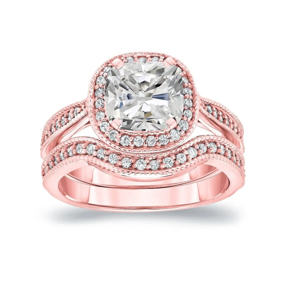 Auriya 1 5/8ctw Vintage Cushion-cut Diamond Halo Engagement Ring Set 14k Gold Certified sold by Zulily product image thumbnail 3