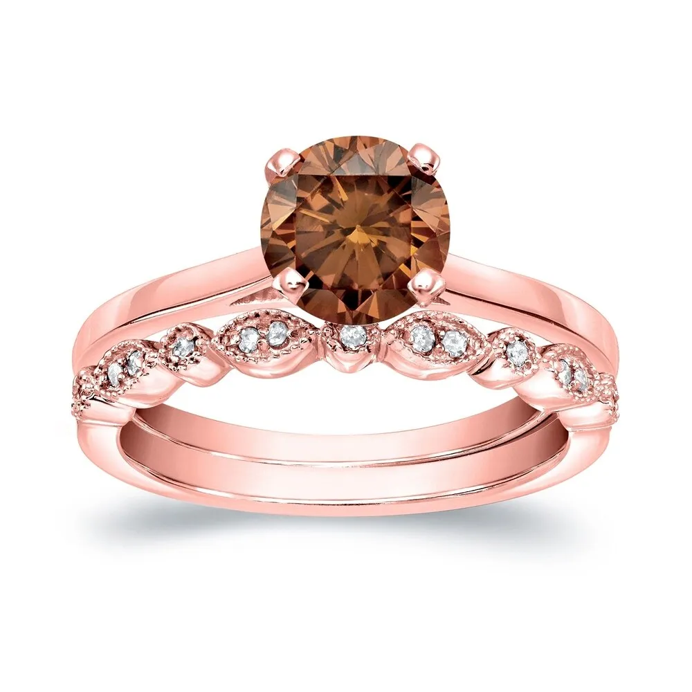 Auriya Vintage Stackable 1ctw Solitaire Brown Diamond Engagement Ring Set 14K Gold sold by Zulily