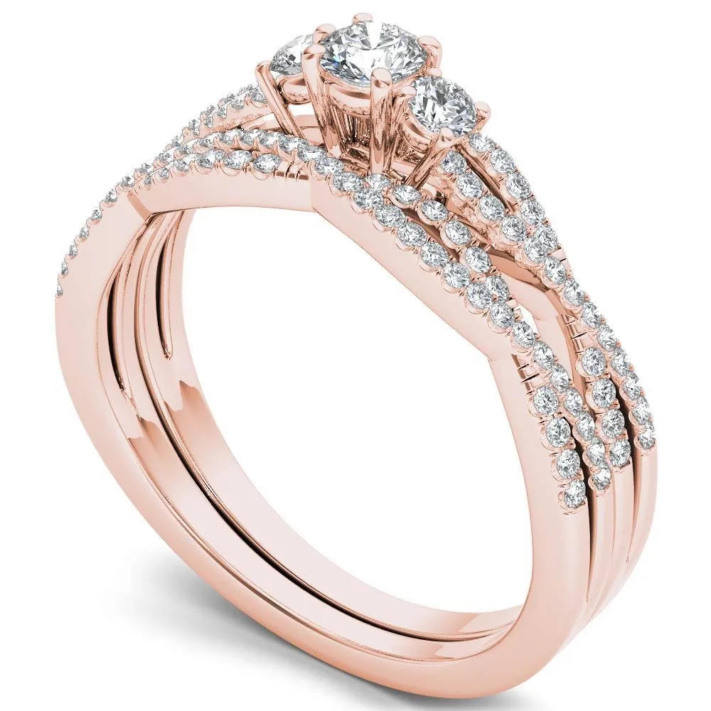 De Couer IGI Certified 14k Rose Gold 1/2ct TDW Diamond Three-Stone Anniversary Ring Set with One Band - Pink sold by Zulily product image thumbnail 2