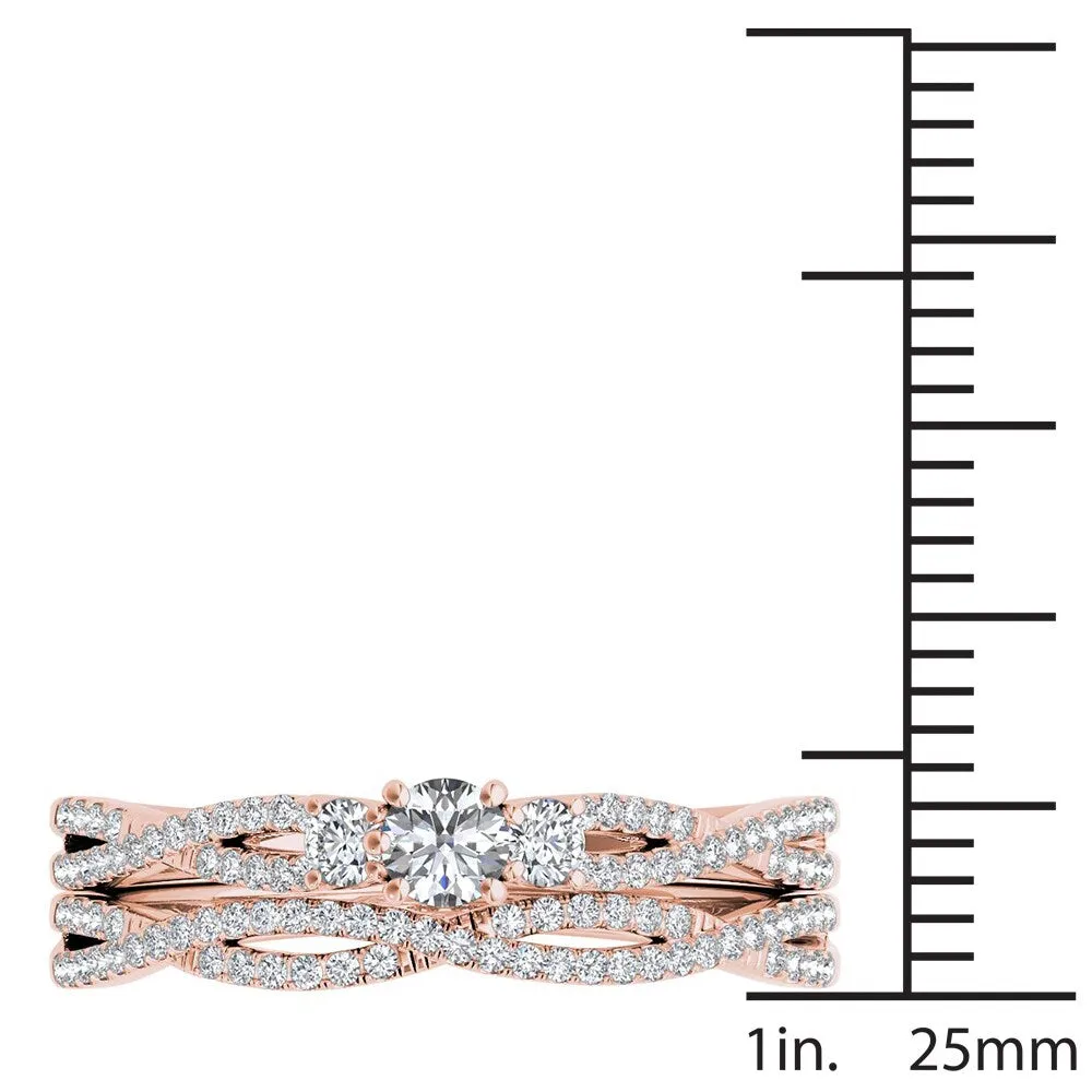 De Couer IGI Certified 14k Rose Gold 1/2ct TDW Diamond Three-Stone Anniversary Ring Set with One Band - Pink sold by Zulily product image thumbnail 4