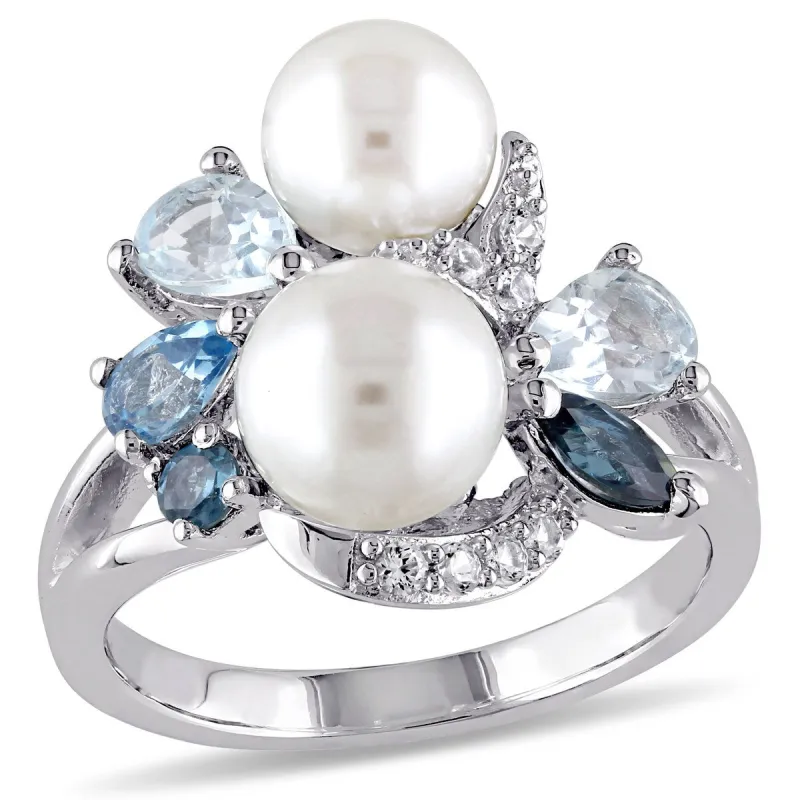 6-8 MM Cultured FW Pearl and Multi-Gemstone Cocktail Ring in Sterling Silver by Miadora sold by Zulily