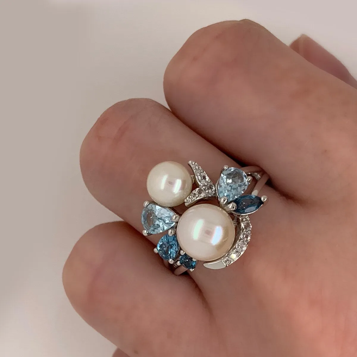 6-8 MM Cultured FW Pearl and Multi-Gemstone Cocktail Ring in Sterling Silver by Miadora sold by Zulily product image thumbnail 3
