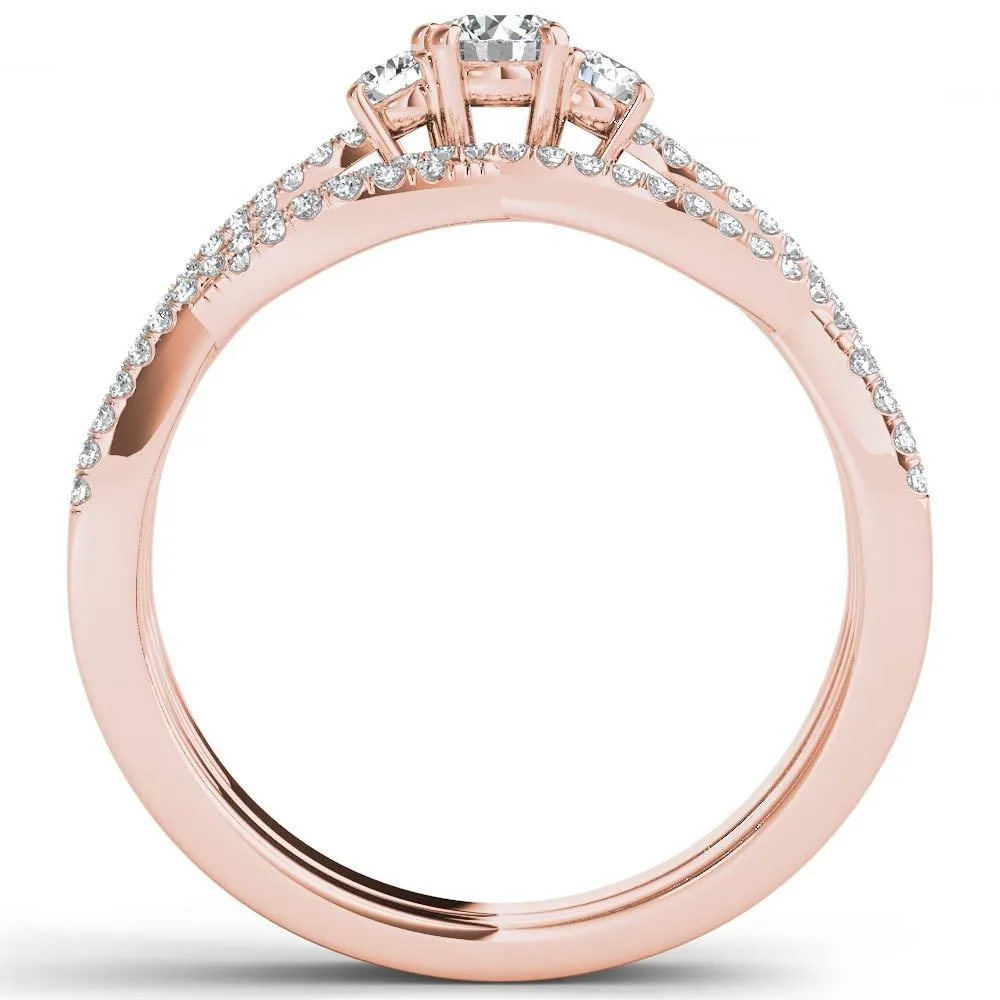 De Couer IGI Certified 14k Rose Gold 1/2ct TDW Diamond Three-Stone Anniversary Ring Set with One Band - Pink sold by Zulily product image thumbnail 3