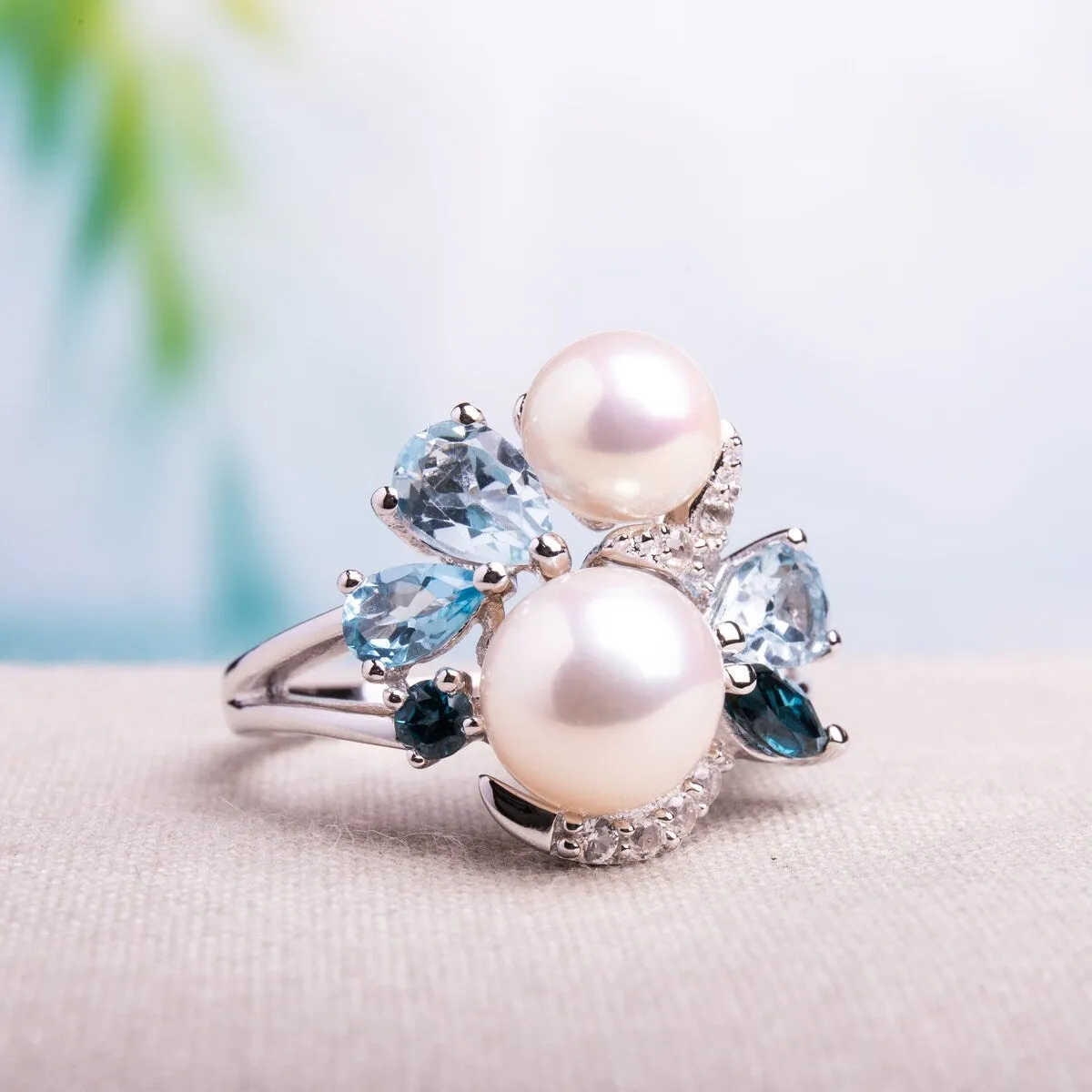 6-8 MM Cultured FW Pearl and Multi-Gemstone Cocktail Ring in Sterling Silver by Miadora sold by Zulily product image thumbnail 2