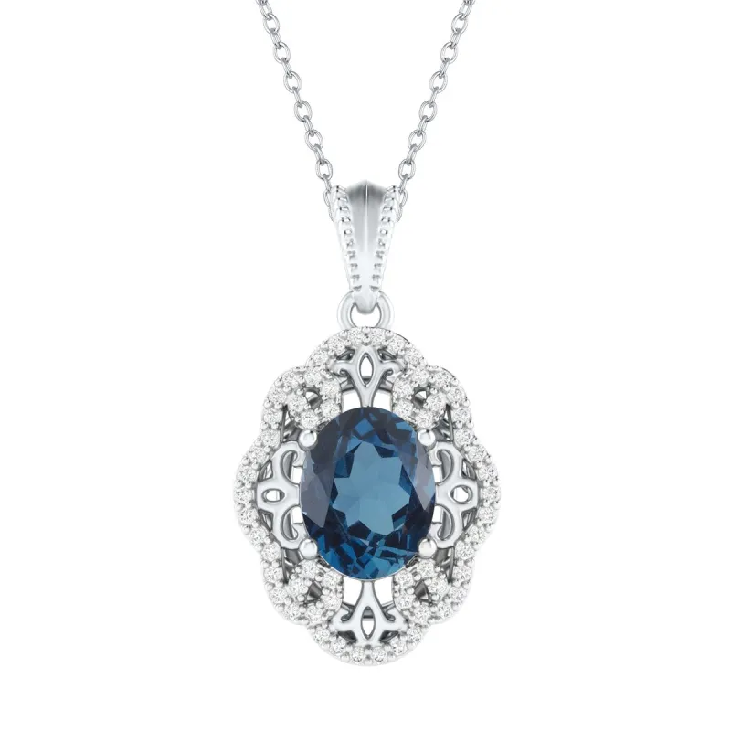 Sterling Silver London Blue Topaz & White Topaz Drop Pendant-18" Chain sold by Zulily