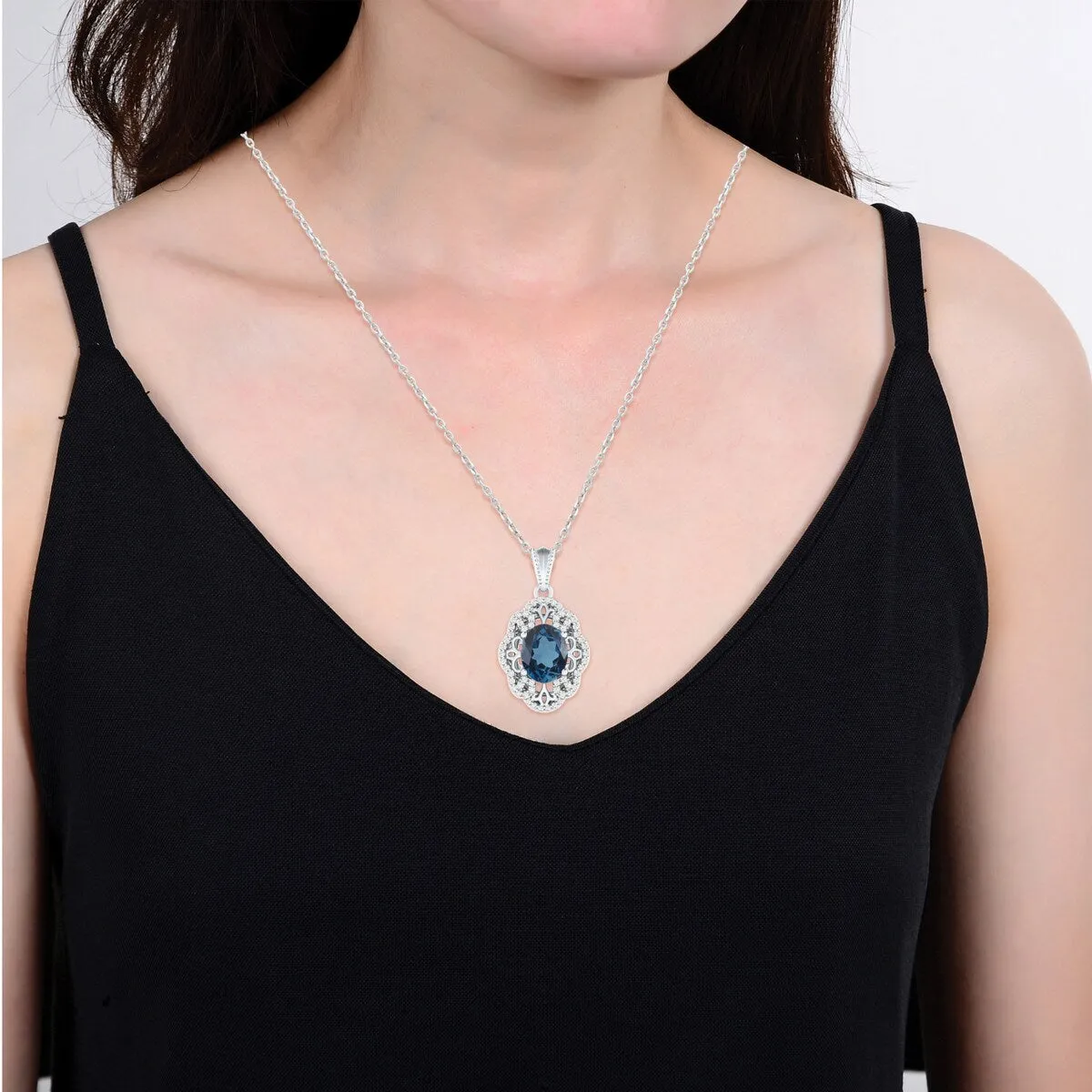 Sterling Silver London Blue Topaz & White Topaz Drop Pendant-18" Chain sold by Zulily product image thumbnail 5