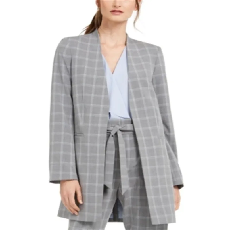 Calvin Klein Women's Windowpane Topper Jacket Gray Size 0 made by Calvin Klein