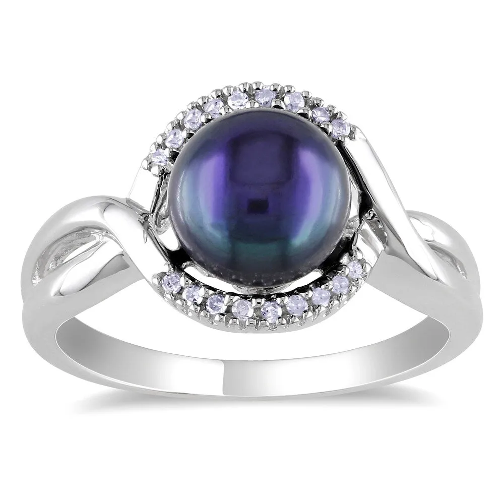 Miadora Sterling Silver Culltured Freshwater Black Pearl and Diamond Ring sold by Zulily