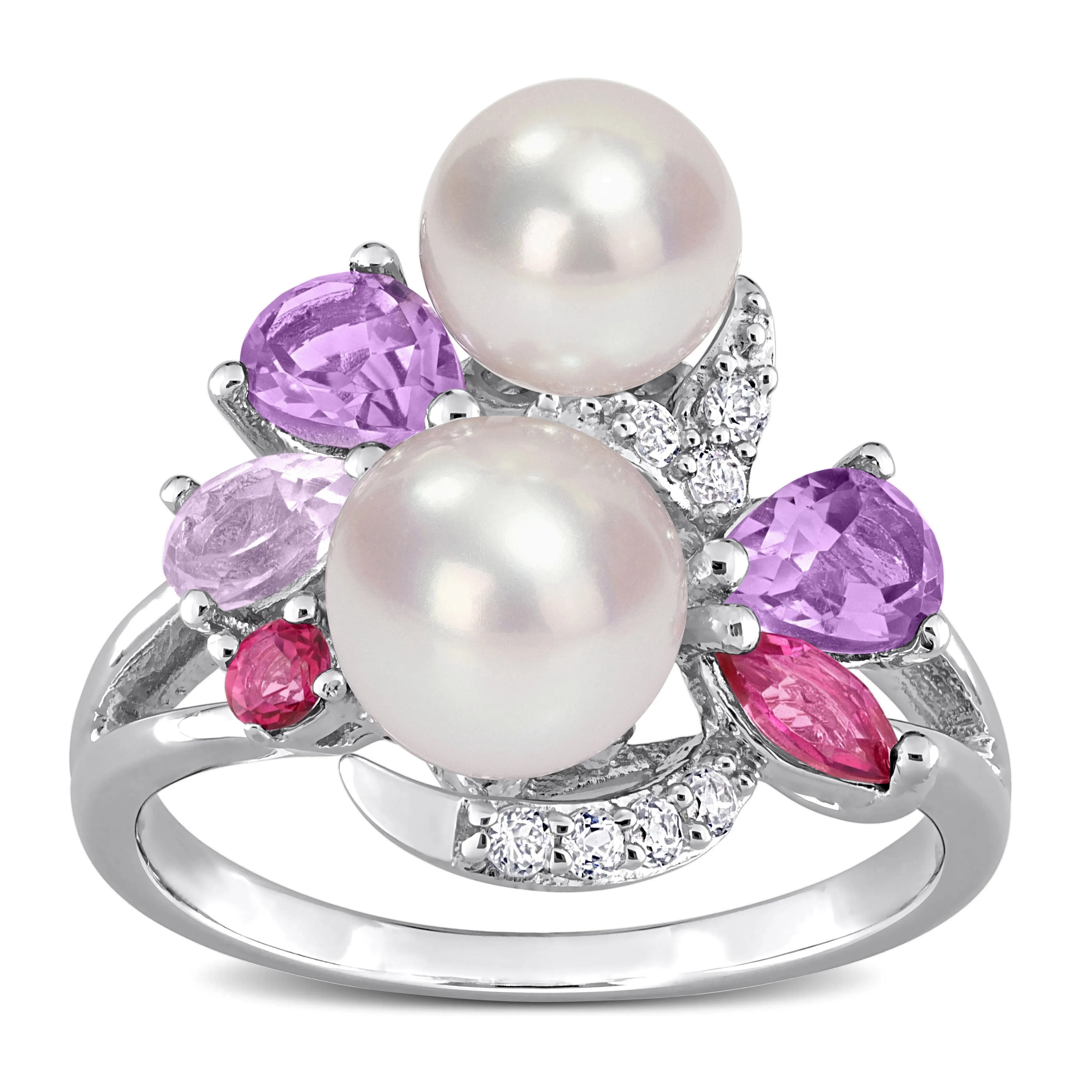 Miadora Cultured Freshwater Pearl and 1 3/8ct TGW Multi-Gemstone Cocktail Ring in Sterling Silver sold by Zulily product image thumbnail 2