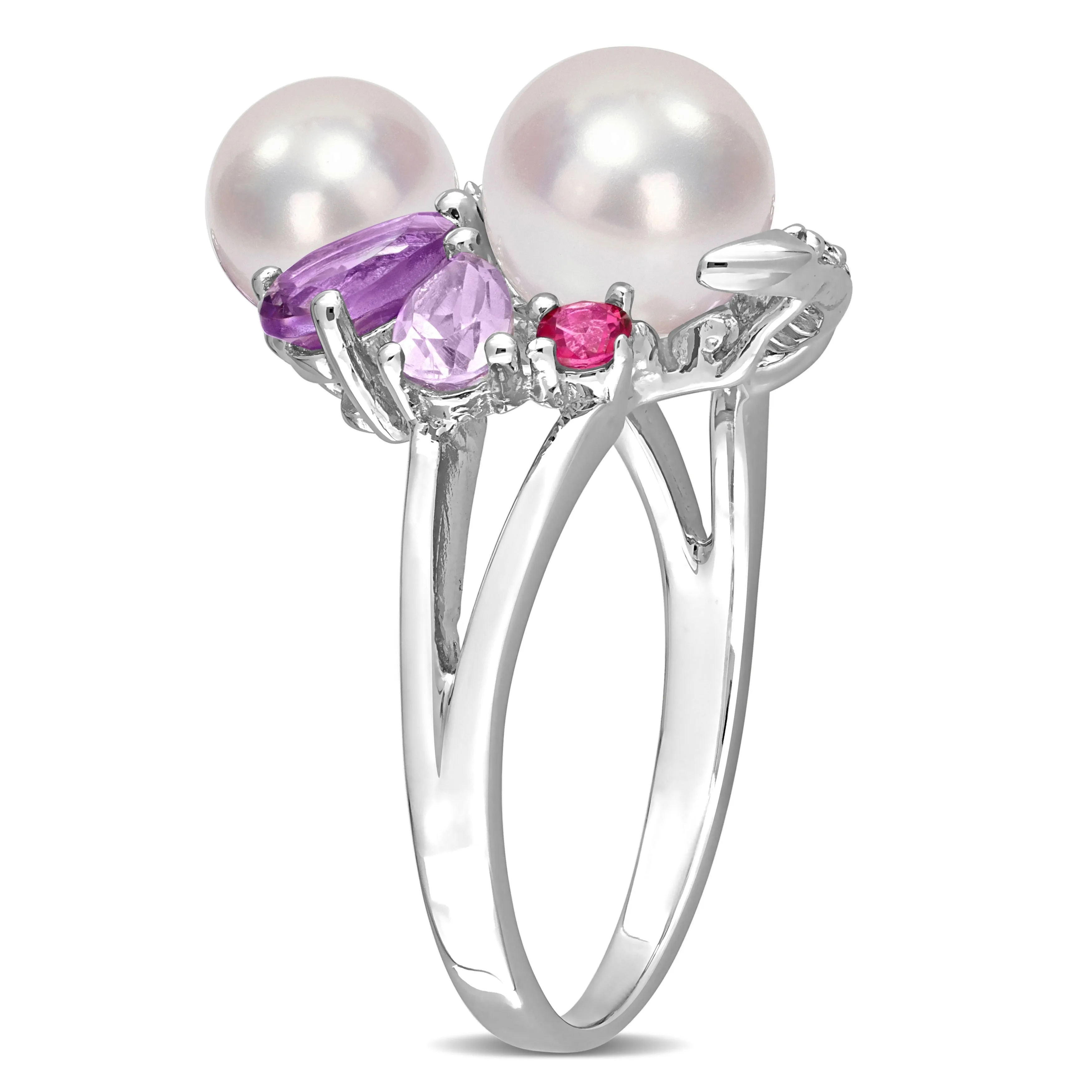 Miadora Cultured Freshwater Pearl and 1 3/8ct TGW Multi-Gemstone Cocktail Ring in Sterling Silver sold by Zulily product image thumbnail 3