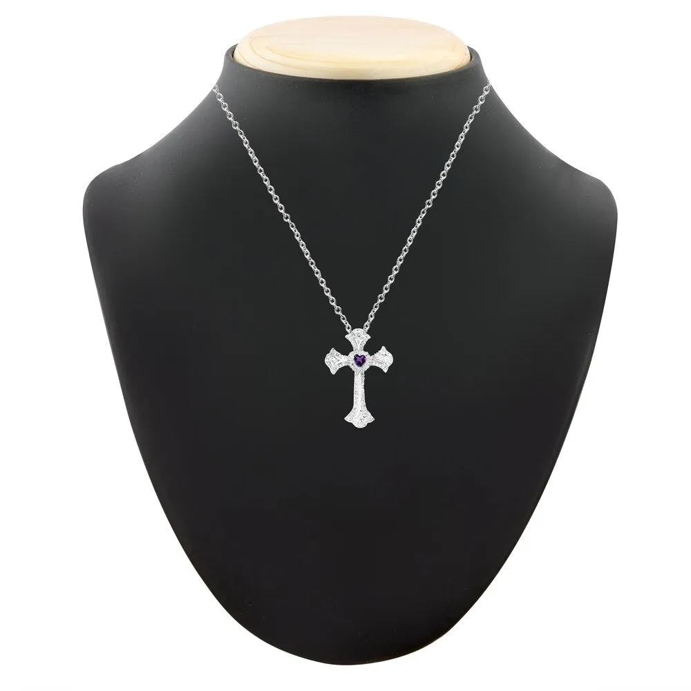 V3 Jewelry 925 Sterling Silver with Heart Shape Natural Amethyst and White Topaz Cross Pendant with 18" Chain for Women sold by Zulily product image thumbnail 4