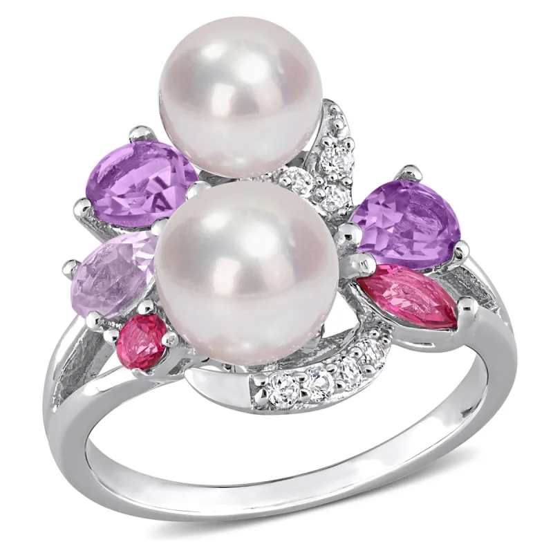 Miadora Cultured Freshwater Pearl and 1 3/8ct TGW Multi-Gemstone Cocktail Ring in Sterling Silver sold by Zulily