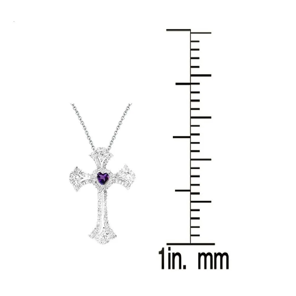 V3 Jewelry 925 Sterling Silver with Heart Shape Natural Amethyst and White Topaz Cross Pendant with 18" Chain for Women sold by Zulily product image thumbnail 2