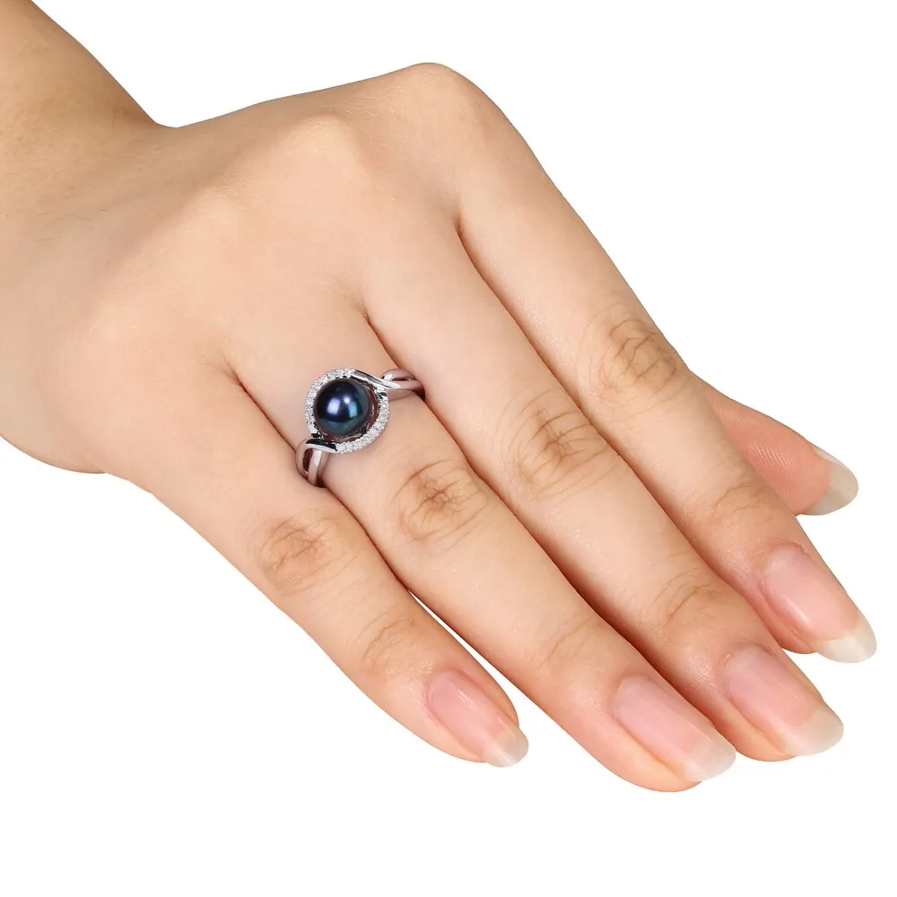 Miadora Sterling Silver Culltured Freshwater Black Pearl and Diamond Ring sold by Zulily product image thumbnail 4