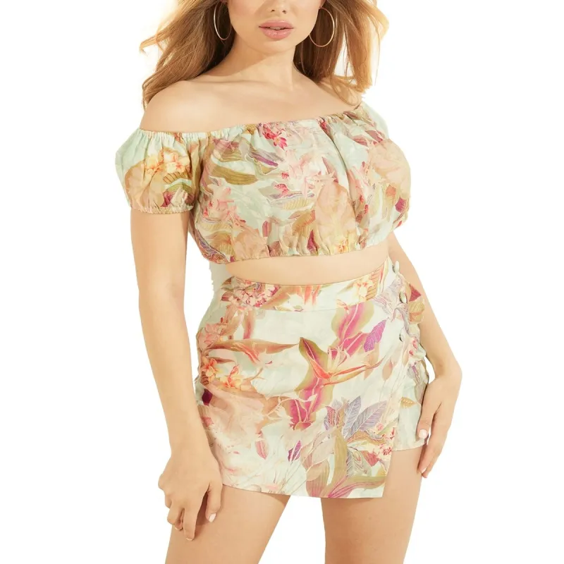 GUESS Women's Polina Printed Cropped Top Green Size X-Small sold by Zulily