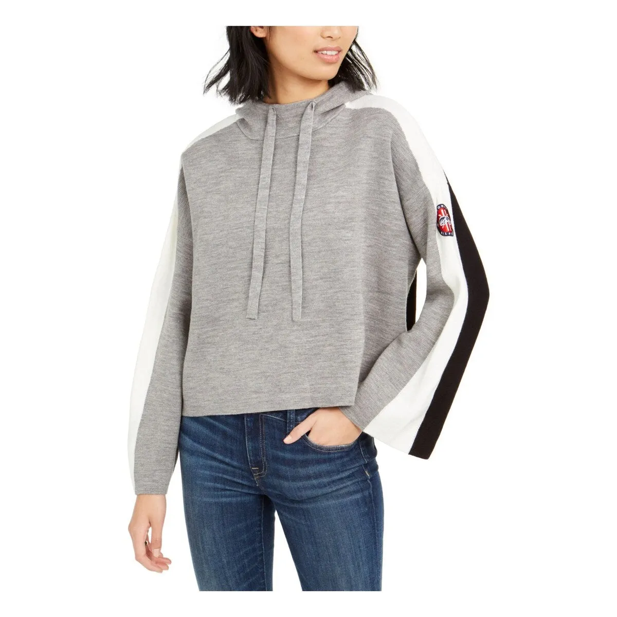 Tommy Hilfiger Women's Colorblock Sweatshirt Hooded Sweater Gray Size Medium sold by Zulily