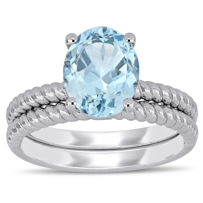 Miadora 14k White Gold Aquamarine Solitaire Twisted Bridal Ring set made by Zulily