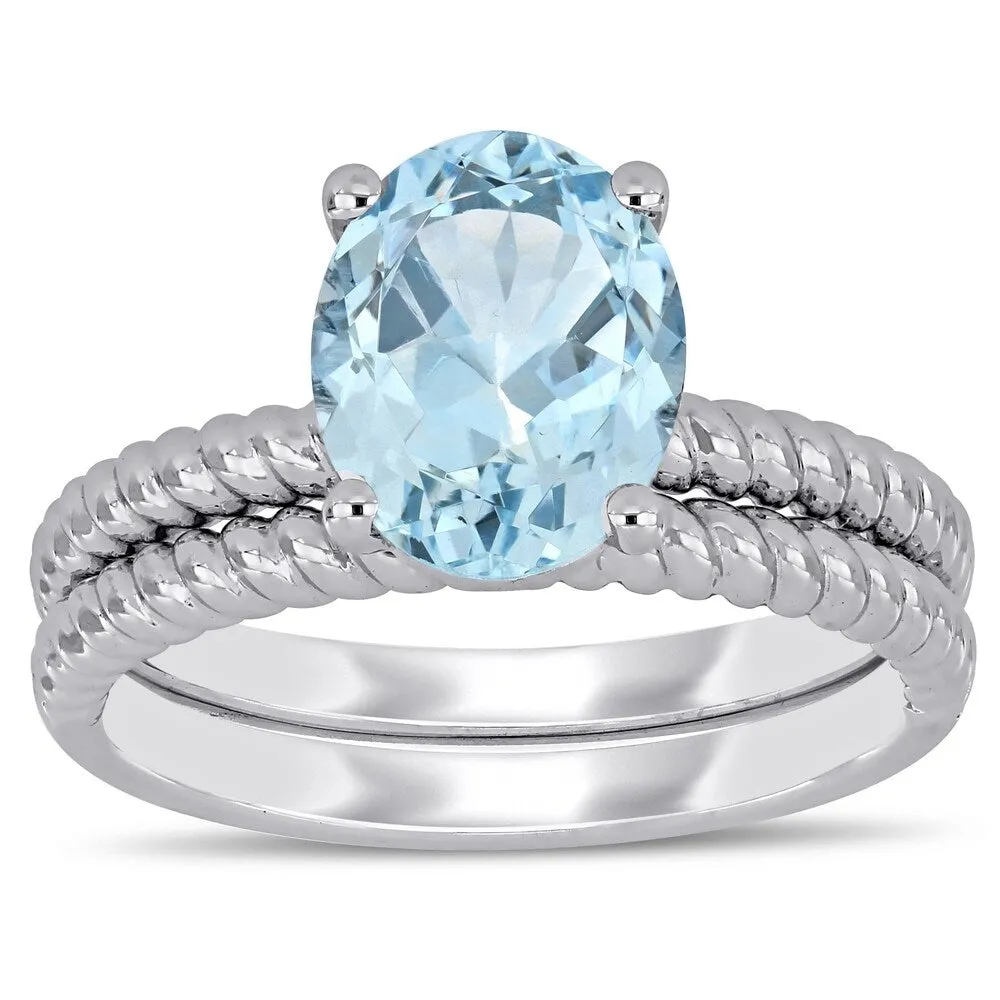 Miadora 14k White Gold Aquamarine Solitaire Twisted Bridal Ring set sold by Zulily