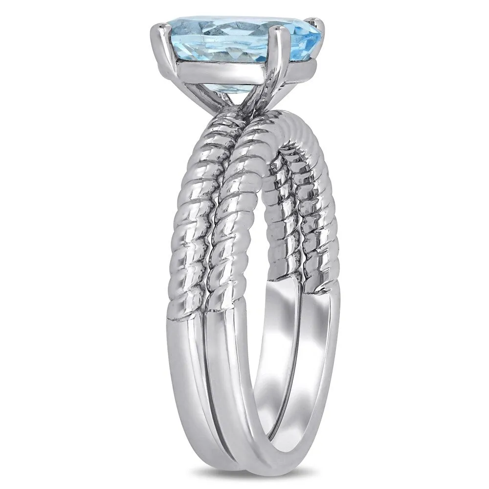 Miadora 14k White Gold Aquamarine Solitaire Twisted Bridal Ring set sold by Zulily product image thumbnail 2