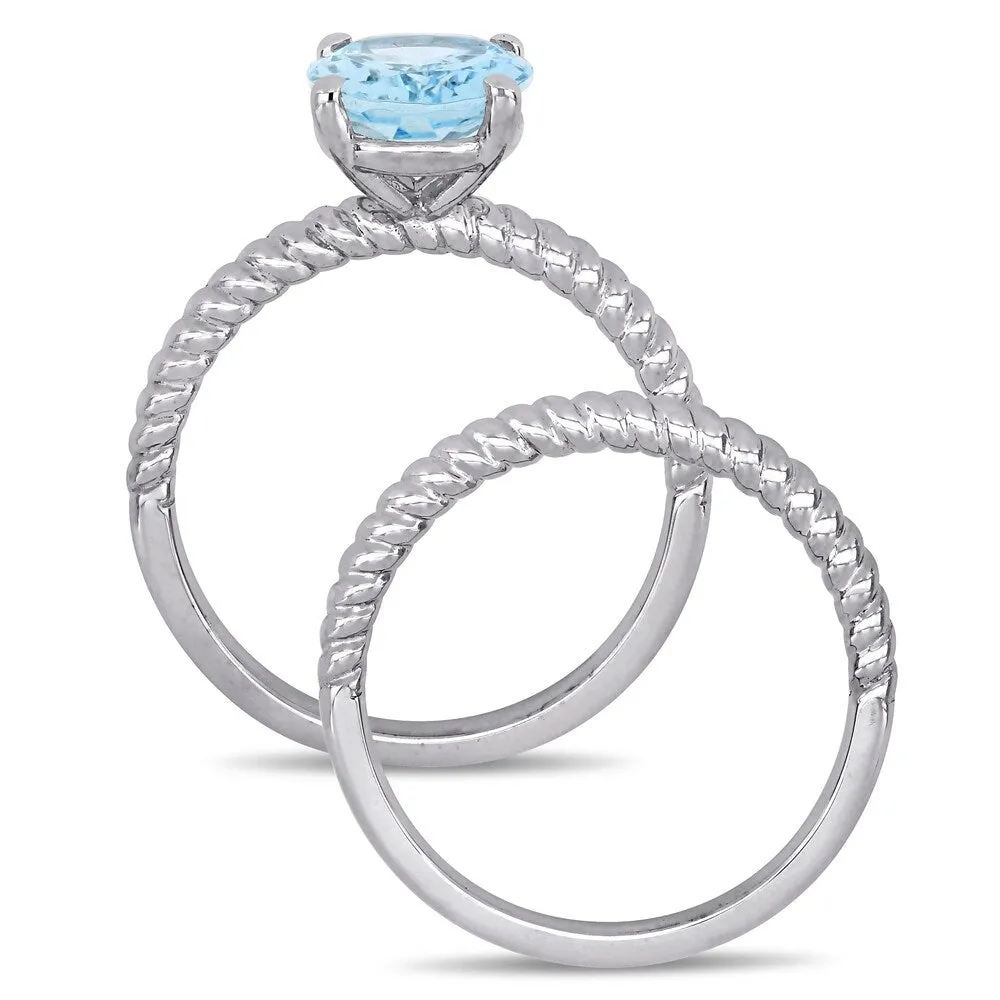Miadora 14k White Gold Aquamarine Solitaire Twisted Bridal Ring set sold by Zulily product image thumbnail 3