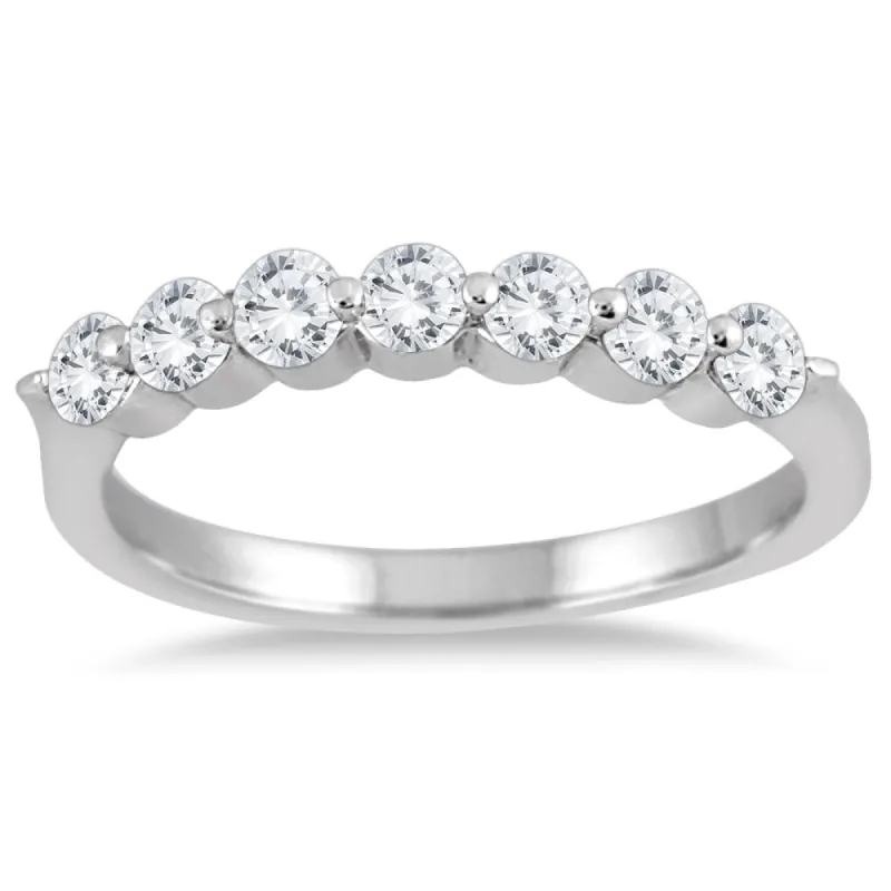 1/2 Carat TW Seven Stone Diamond Wedding Band in 14K White Gold sold by Zulily