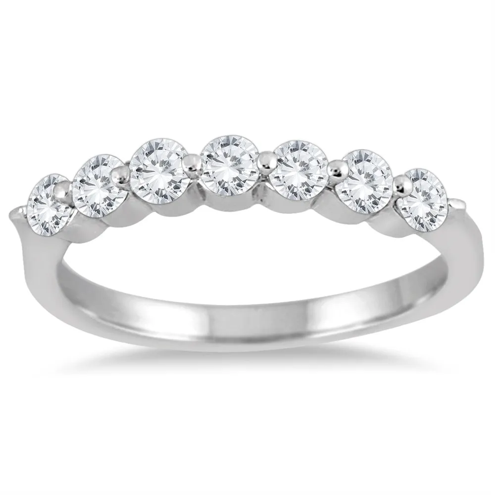 1/2 Carat TW Seven Stone Diamond Wedding Band in 14K White Gold sold by Zulily