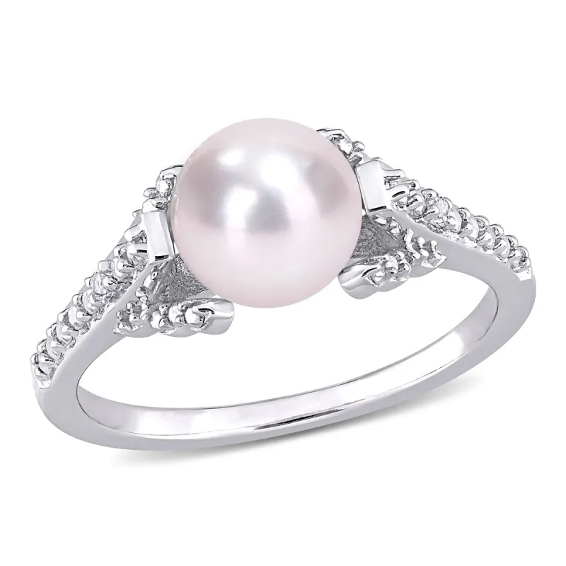 Miadora Sterling Silver Cultured Freshwater Pearl & Diamond Accent Solitaire Vintage Ring (7-7.5mm) sold by Zulily