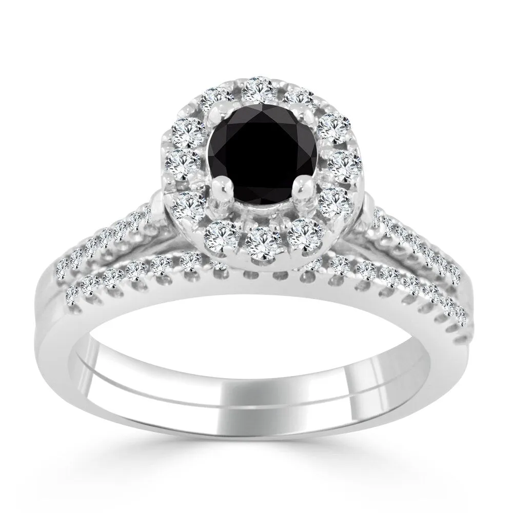Auriya 3/4ctw Halo Black Diamond Engagement Ring and Wedding Band Set 14k Gold sold by Zulily