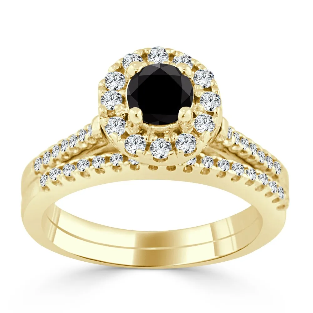 Auriya 3/4ctw Halo Black Diamond Engagement Ring and Wedding Band Set 14k Gold sold by Zulily product image thumbnail 2