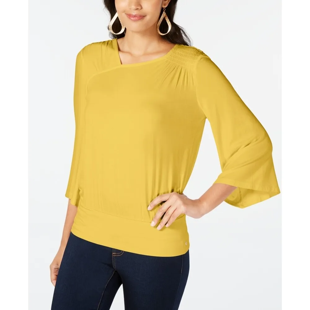 Thalia Sodi Women's Smocked Flared-Sleeve Top Yellow Size X-Small sold by Zulily