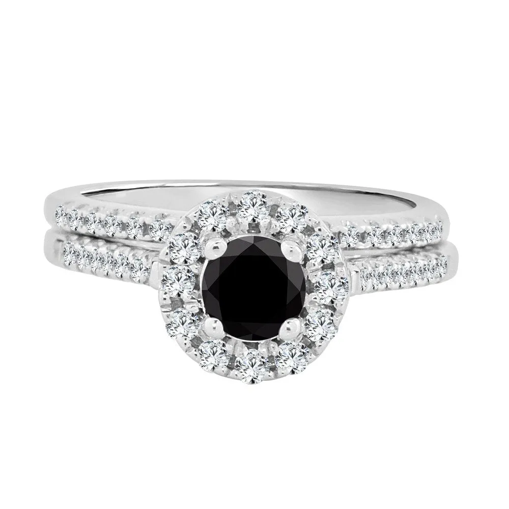Auriya 3/4ctw Halo Black Diamond Engagement Ring and Wedding Band Set 14k Gold sold by Zulily product image thumbnail 4