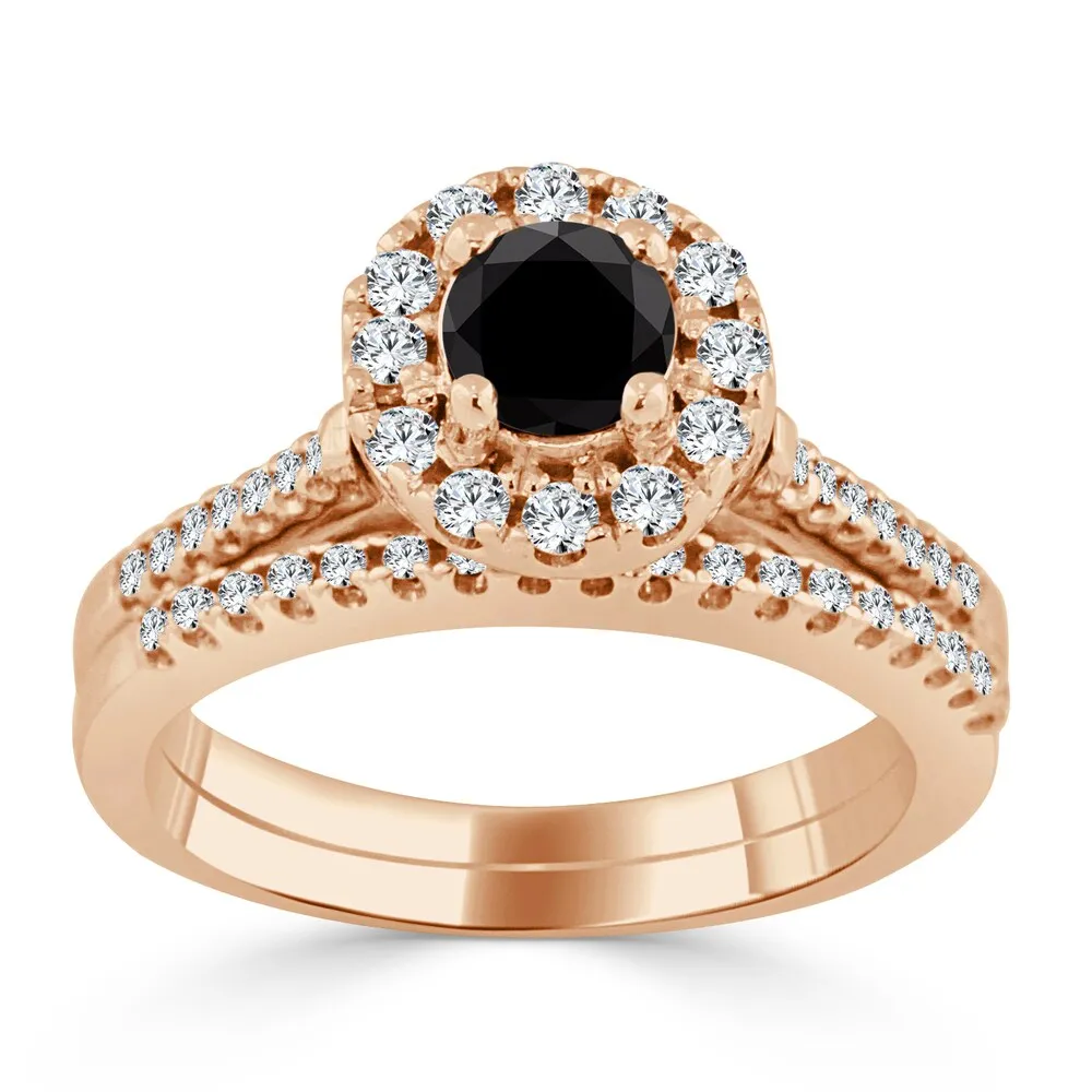 Auriya 3/4ctw Halo Black Diamond Engagement Ring and Wedding Band Set 14k Gold sold by Zulily product image thumbnail 3