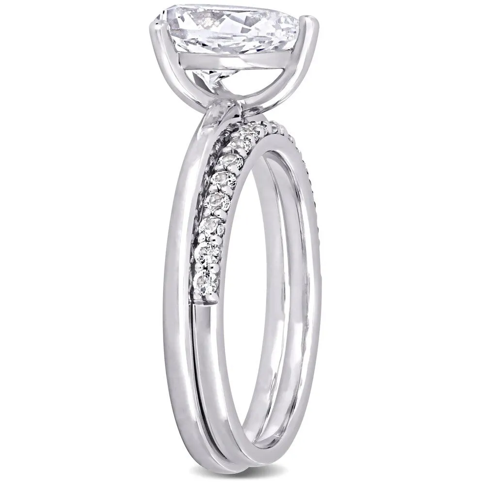 Miadora 10k White Gold Pear-cut Created White Sapphire Solitaire Wedding Ring Set sold by Zulily product image thumbnail 3
